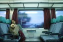 Svájc, vonat, utazás, alvás, életkép