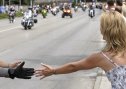 Harley, Davidson, motor, találkozó, felvonulás, bőr, tömeg